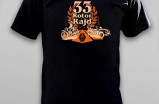 Koszulka z nadrukiem, którą zaprojektowaliśmy na XXXIII edycję Rotor Rajdu. T-shirt posiada pomarańczowy nadruk przedstawiający wieniec laurowy, motocykl oraz auto Agencji Reklamowej Agraf – Warszawę 223 , która towarzyszyła zabytkowym jednośladom podczas Rajdu. Metodą nadruku na koszulkach był sitodruk.