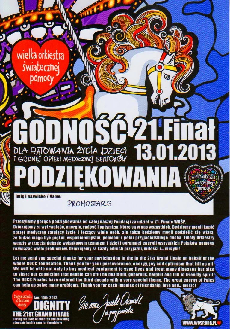 Podziękowania od Wielkiej Orkiestry Świątecznej Pomocy